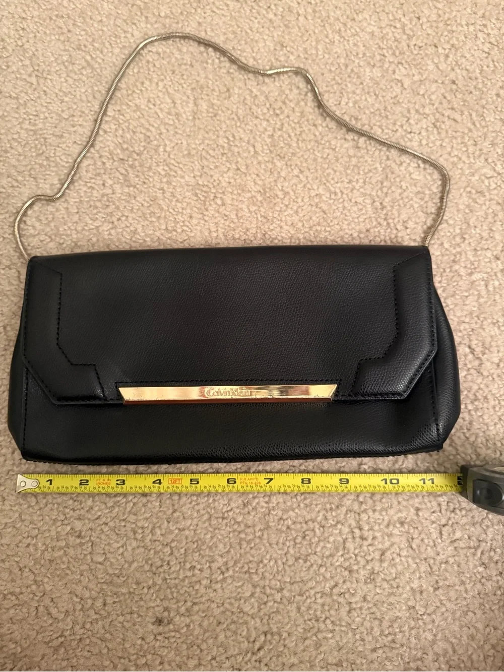 Calvin Klein Black Clutch with Gold Accent and Chain